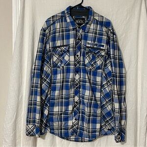 Buckle Black LS Shirt Men's XXL Blue Yellow Plaid Button Down Metal Buttons